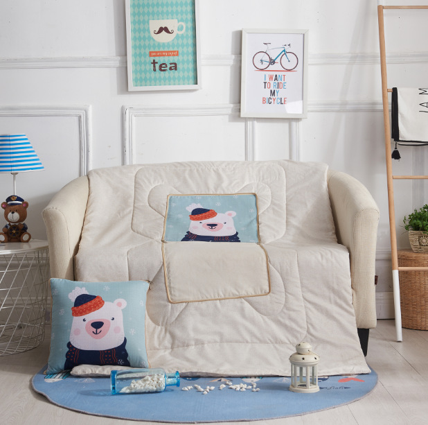 Cartoon Linen Style Pillow Blanket Multifunctional Back Seat Cushion Quilt Office Linen Airable Cover Wholesale