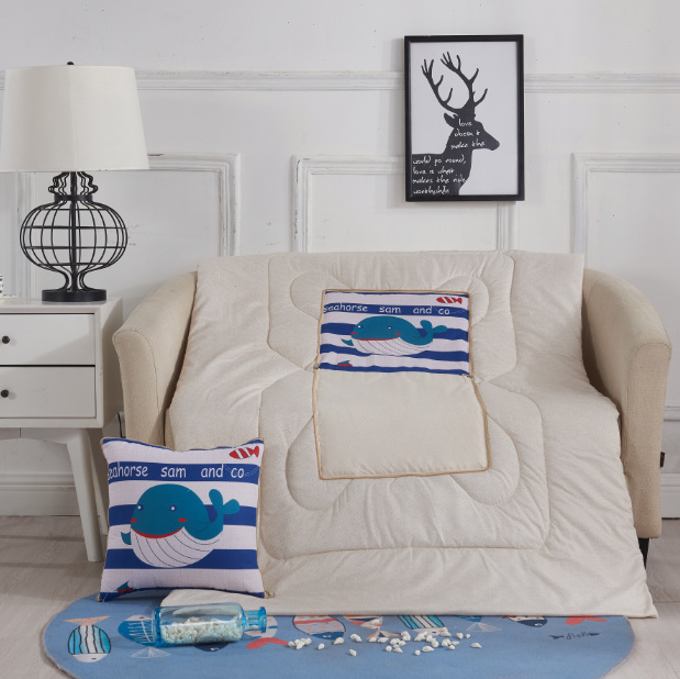 Cartoon Linen Style Pillow Blanket Multifunctional Back Seat Cushion Quilt Office Linen Airable Cover Wholesale