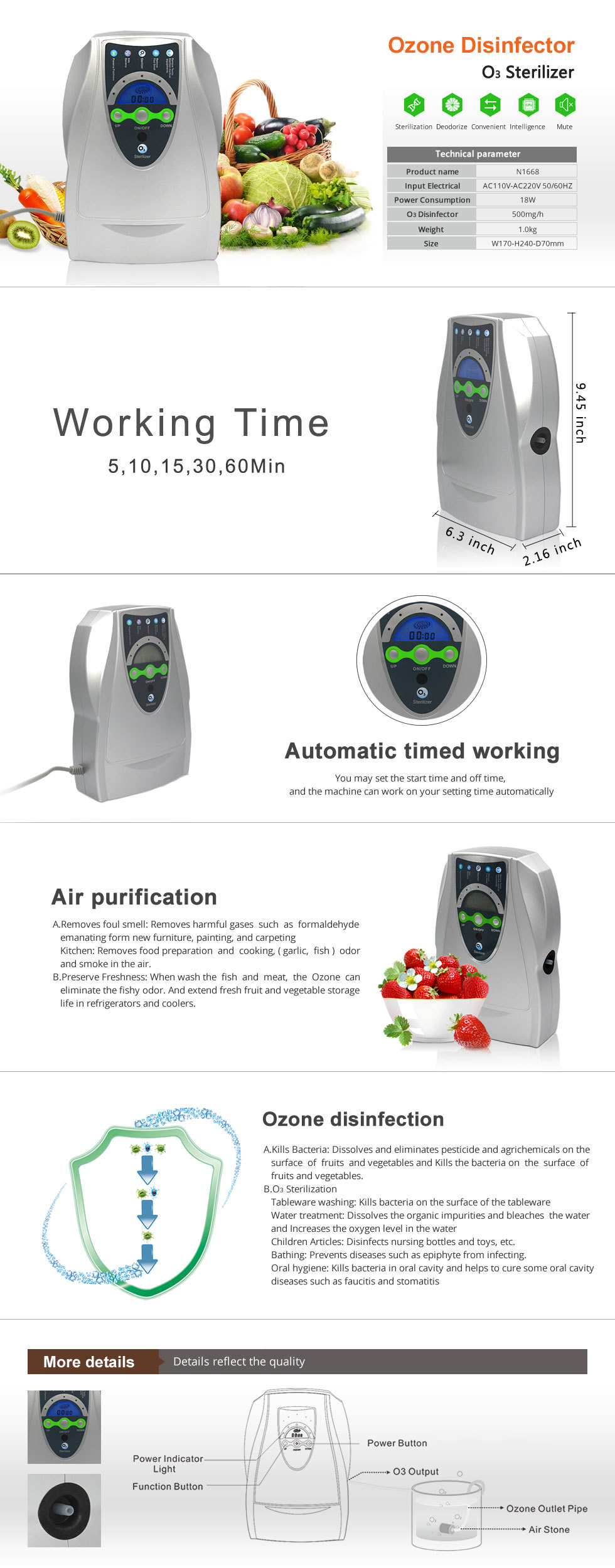 Fruit and Vegetable Cleaning Machine 220V Ozone Generator Household Small Household Appliances Air Purifier 110V 220V
