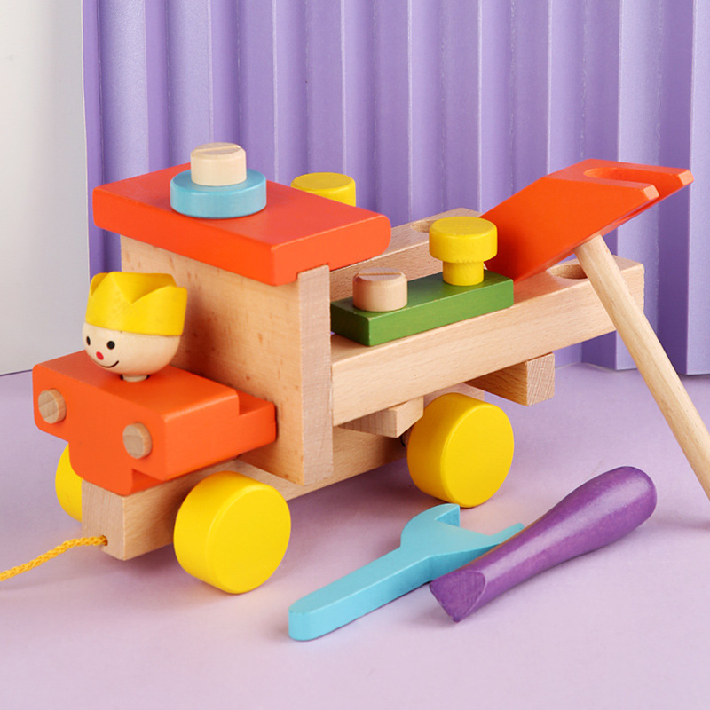 Children &#039;S Wooden Detachable Colorful Screw Car Intelligence Assembly Nut Combination Early Education Educational Toys Wholesale