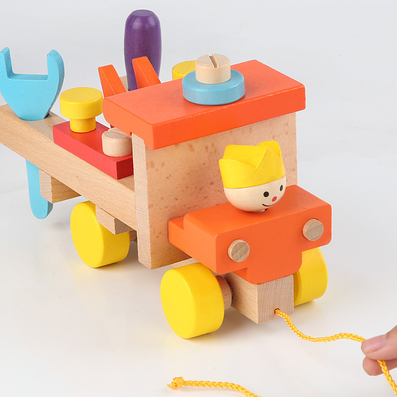 Children &#039;S Wooden Detachable Colorful Screw Car Intelligence Assembly Nut Combination Early Education Educational Toys Wholesale
