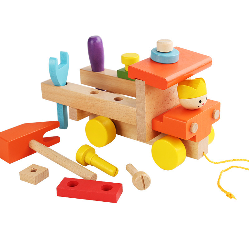 Children &#039;S Wooden Detachable Colorful Screw Car Intelligence Assembly Nut Combination Early Education Educational Toys Wholesale