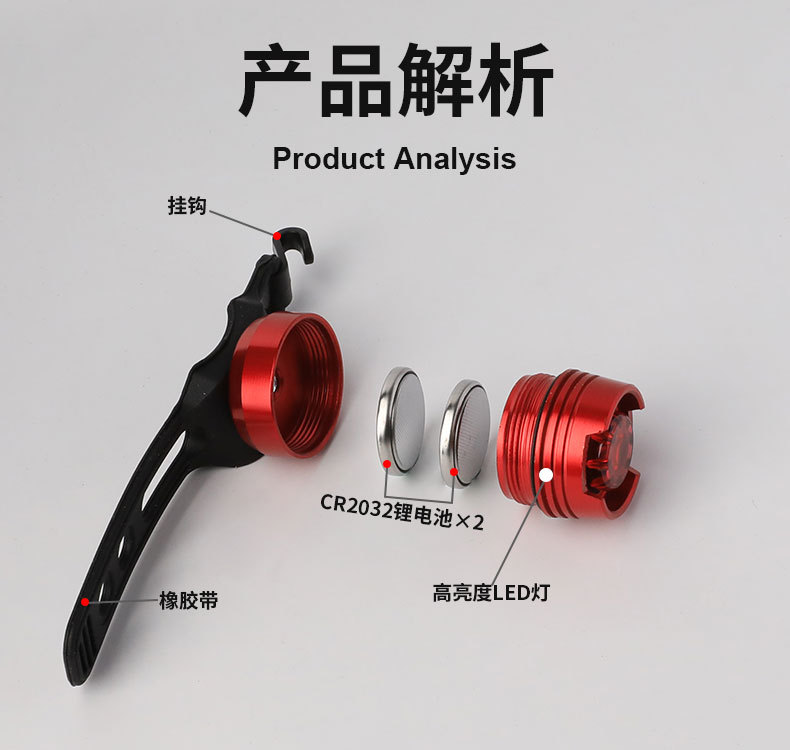 LED Aluminum Alloy Taillight Bright Ruby Light Safety Alarm Lamp Helmet Light Bicycle Frog Light Equipment