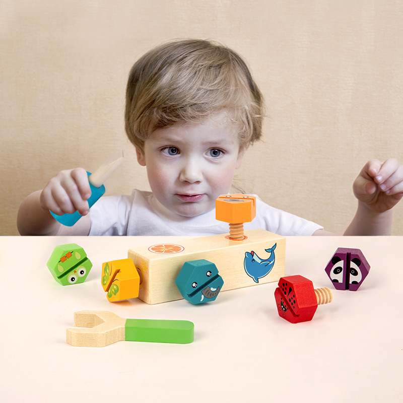 Baby Early Education 1-3 Years Old Children&#039;s Educational Desktop Building Blocks Screw Tightening Toys Nail Nut Shape Matching