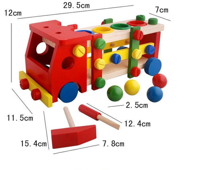 Assembly and disassembly of screw nut combination of percussion, playing two in one wooden toys (wholesale)