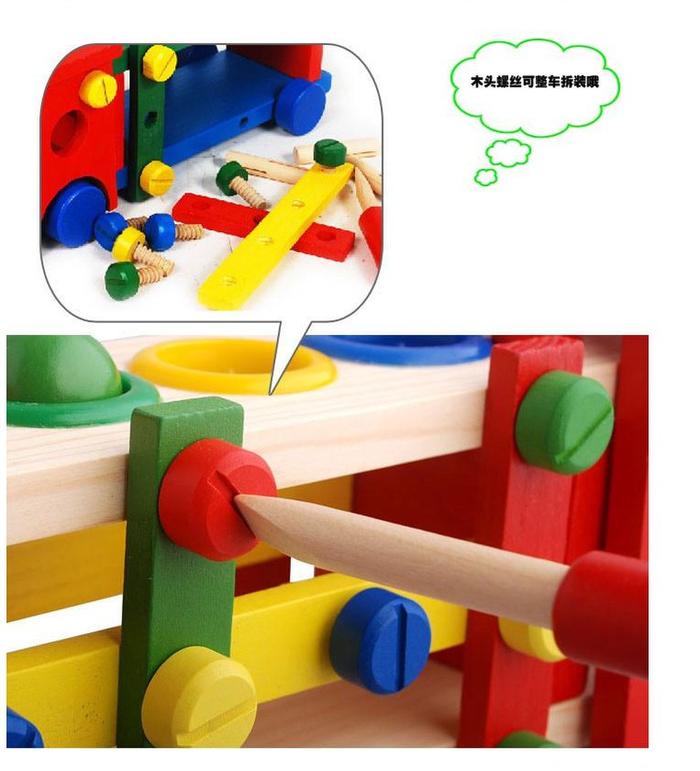 Assembly and disassembly of screw nut combination of percussion, playing two in one wooden toys (wholesale)