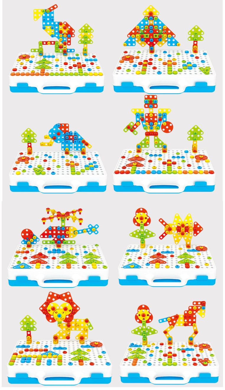 Children's Electric Drill Assembling Building Blocks Screw Toolbox Nut Assembly and Disassembly Educational Jigsaw Puzzle Cross-Border Hot Sale