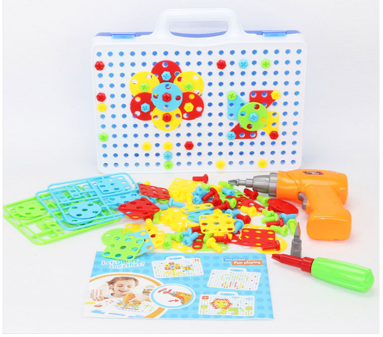 Children's Electric Drill Assembling Building Blocks Screw Toolbox Nut Assembly and Disassembly Educational Jigsaw Puzzle Cross-Border Hot Sale