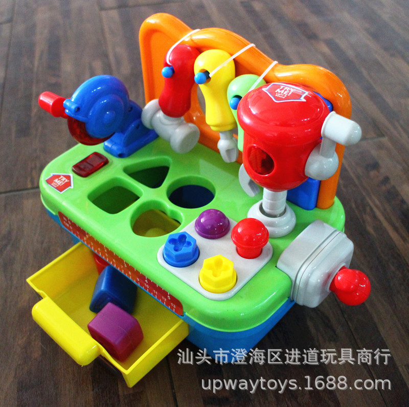 Play House Toy Children&#039;s Multi-Function Tool Table with Sound Light Interactive Nut Screw Drill Building Blocks