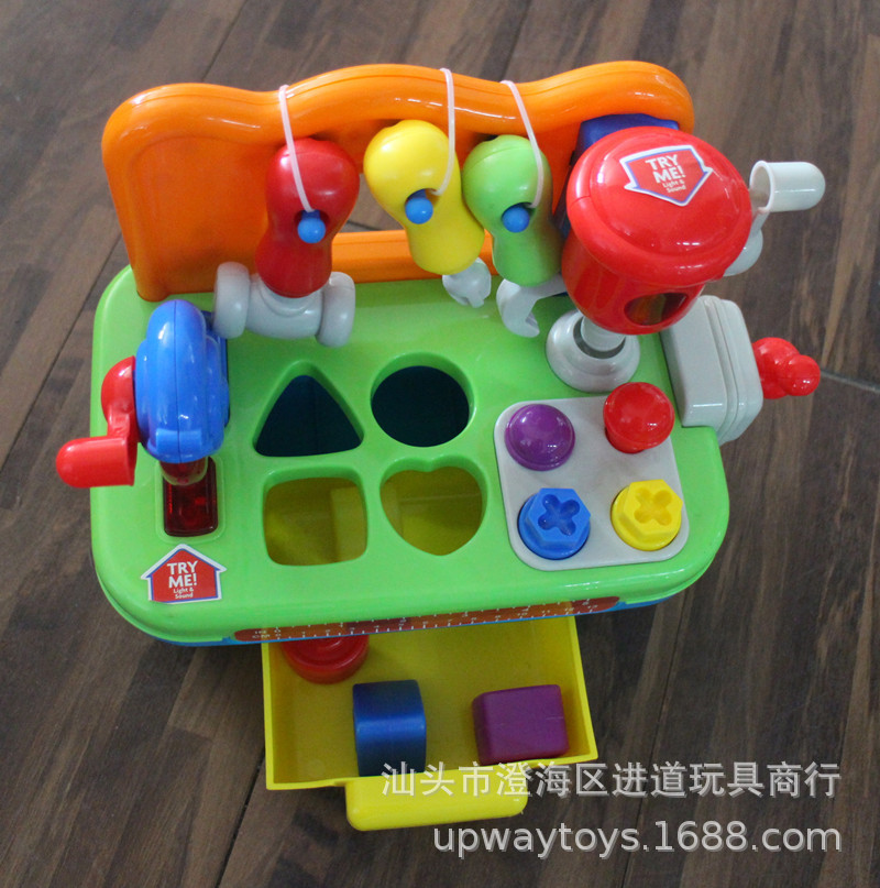 Play House Toy Children's Multi-Function Tool Table with Sound Light Interactive Nut Screw Drill Building Blocks