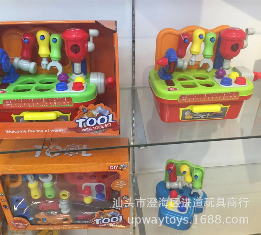 Play House Toy Children's Multi-Function Tool Table with Sound Light Interactive Nut Screw Drill Building Blocks