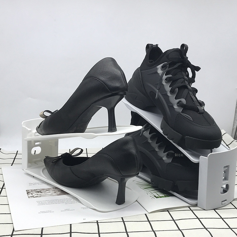  Plastic Double-Layer Integrated Shoe Support Adjustable Removable Shoe Rack Shoe Cabinet Finishing