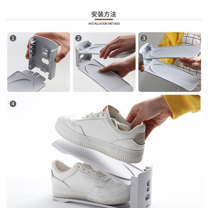  Plastic Double-Layer Integrated Shoe Support Adjustable Removable Shoe Rack Shoe Cabinet Finishing