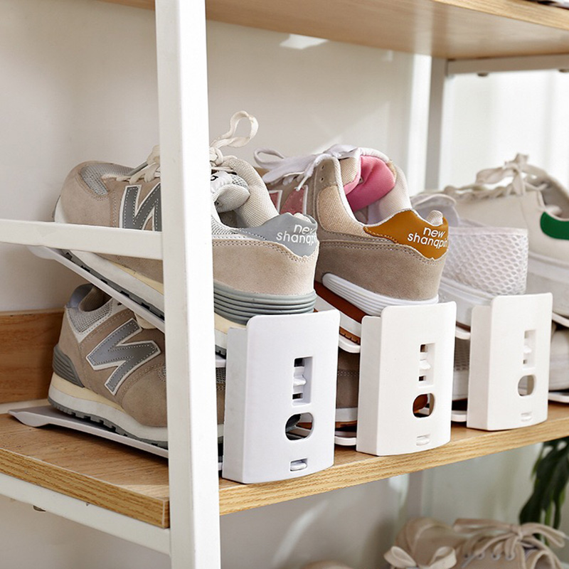  Plastic Double-Layer Integrated Shoe Support Adjustable Removable Shoe Rack Shoe Cabinet Finishing