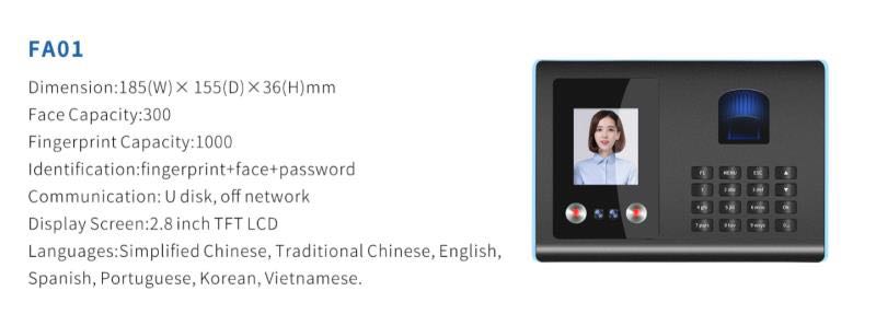 Bafeng Fa01 Face Recognition Fingerprint Machine, Support English, Korean, Portugal, Spain