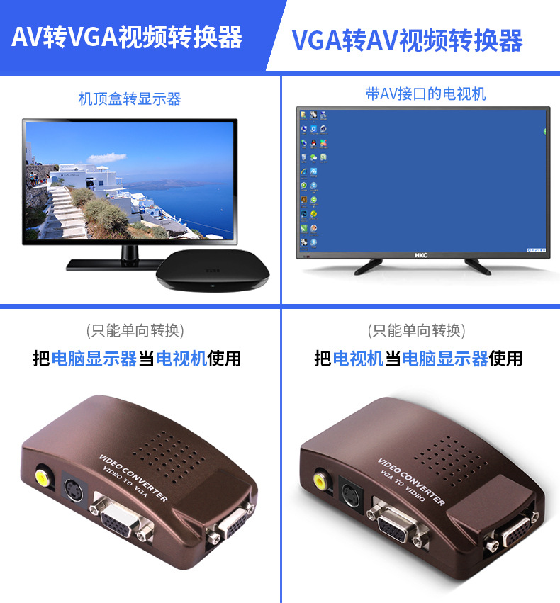 Oten AV to VGA converter box S terminal video TV to computer monitor TV converter box