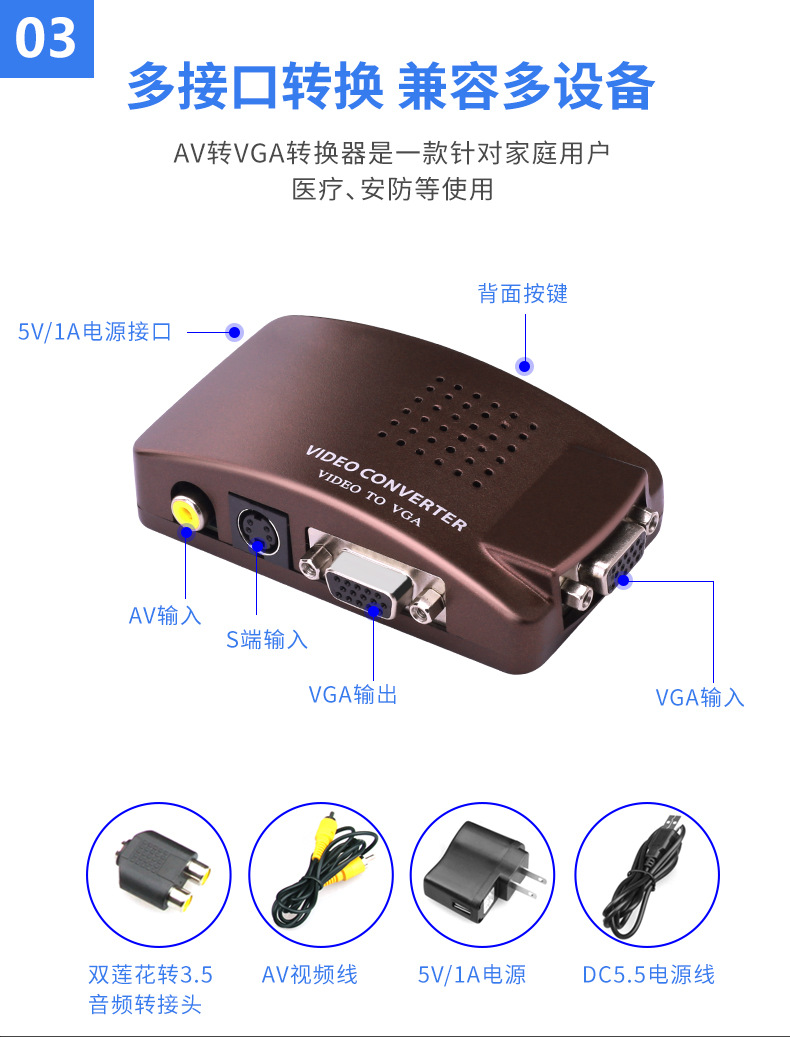 Oten AV to VGA converter box S terminal video TV to computer monitor TV converter box