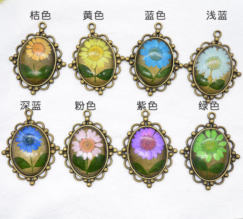 Creative Retro Large Base Support Dried Flower Pendant SUNFLOWER Crystal Chrysanthemum Plant Glass Real Flower Ornament Handmade Necklace