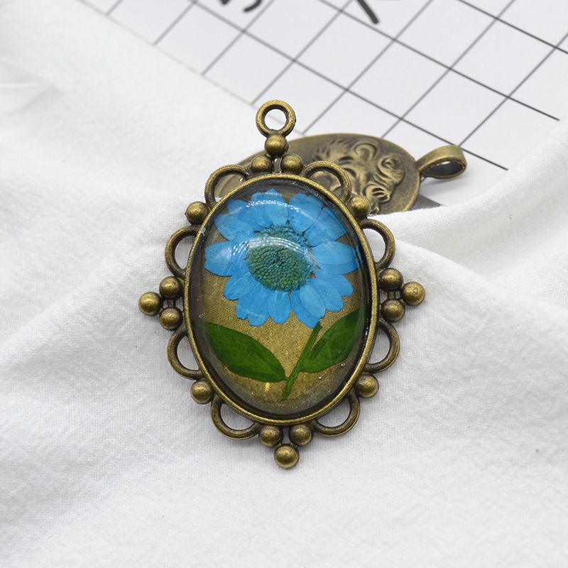 Creative Retro Large Base Support Dried Flower Pendant SUNFLOWER Crystal Chrysanthemum Plant Glass Real Flower Ornament Handmade Necklace