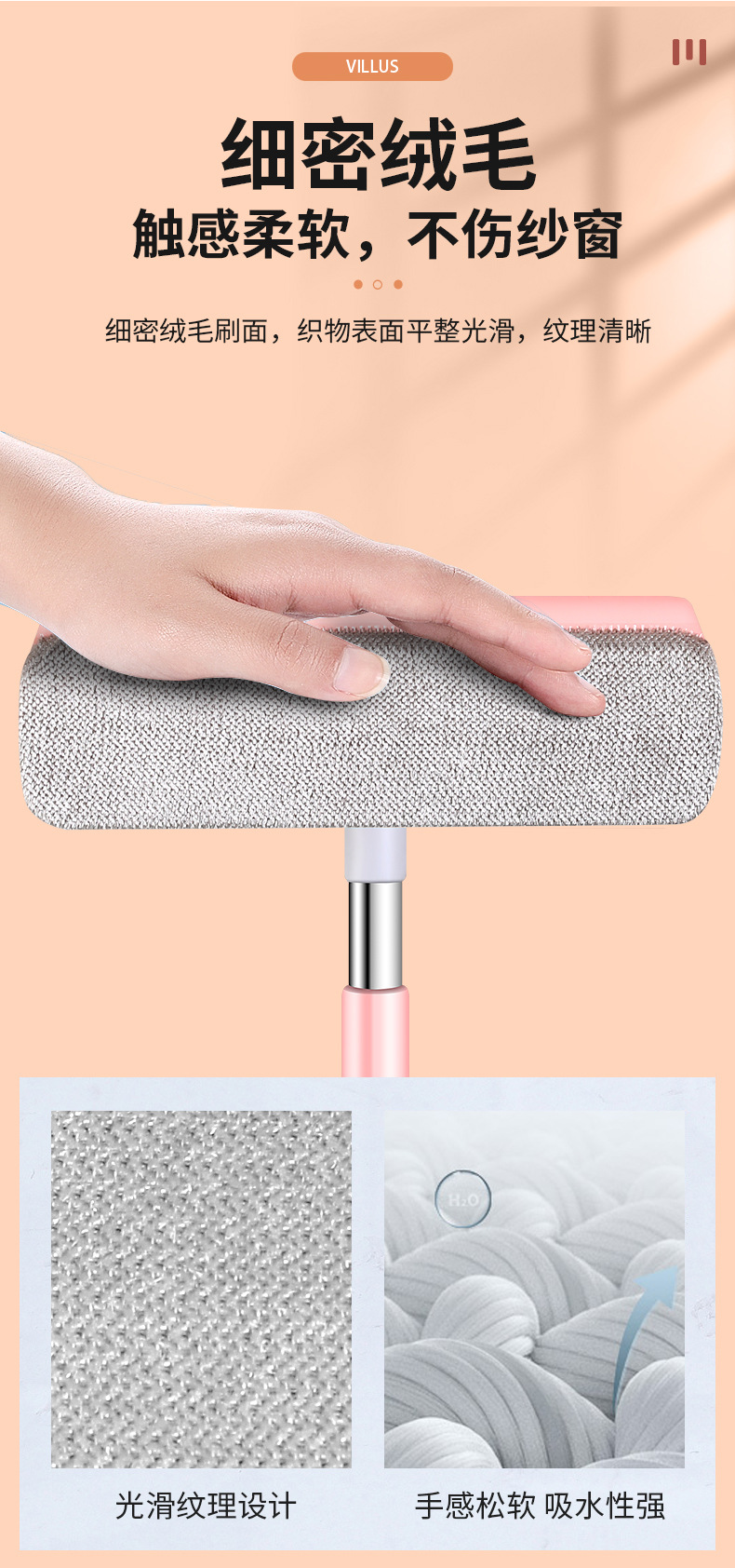 Retractable Cleaning Brush Multifunctional Removable Washable-Free Window Cleaning Tool Glass Wiper Double-Sided Wipe Car Window Shade Cleaning Brush
