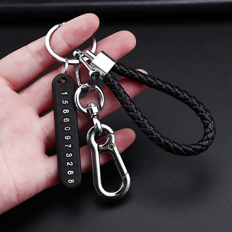 Car Key Ring Anti-Lost Phone Number Sign Motorcycle Braided Rope Key Chain Men and Women Creative Decorations
