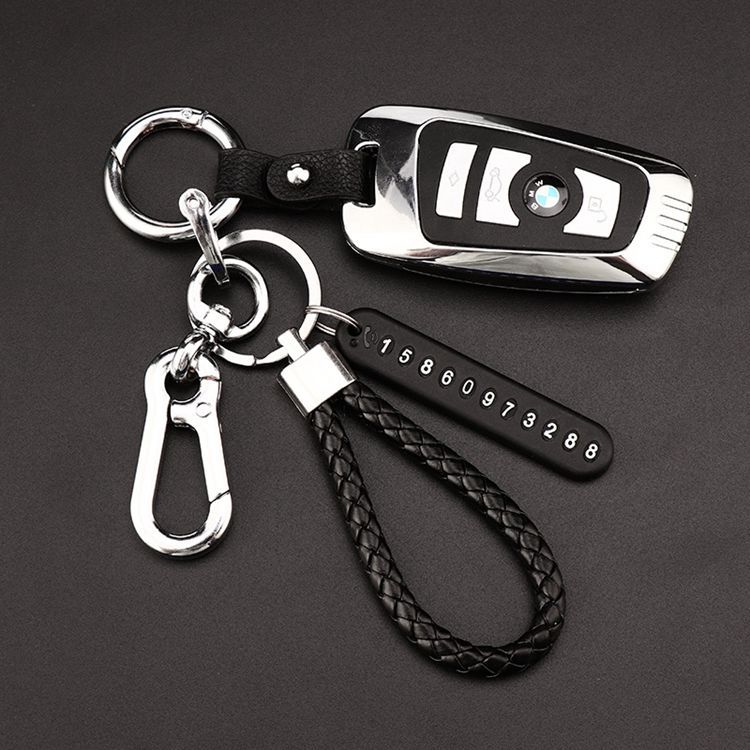 Car Key Ring Anti-Lost Phone Number Sign Motorcycle Braided Rope Key Chain Men and Women Creative Decorations
