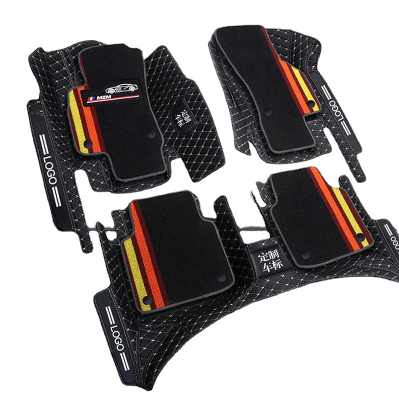 Car Foot Mat Fully Surrounded New Removable Striped Double Storage Pocket Side Heightened Chenille Silk Car Interior Design Supplies