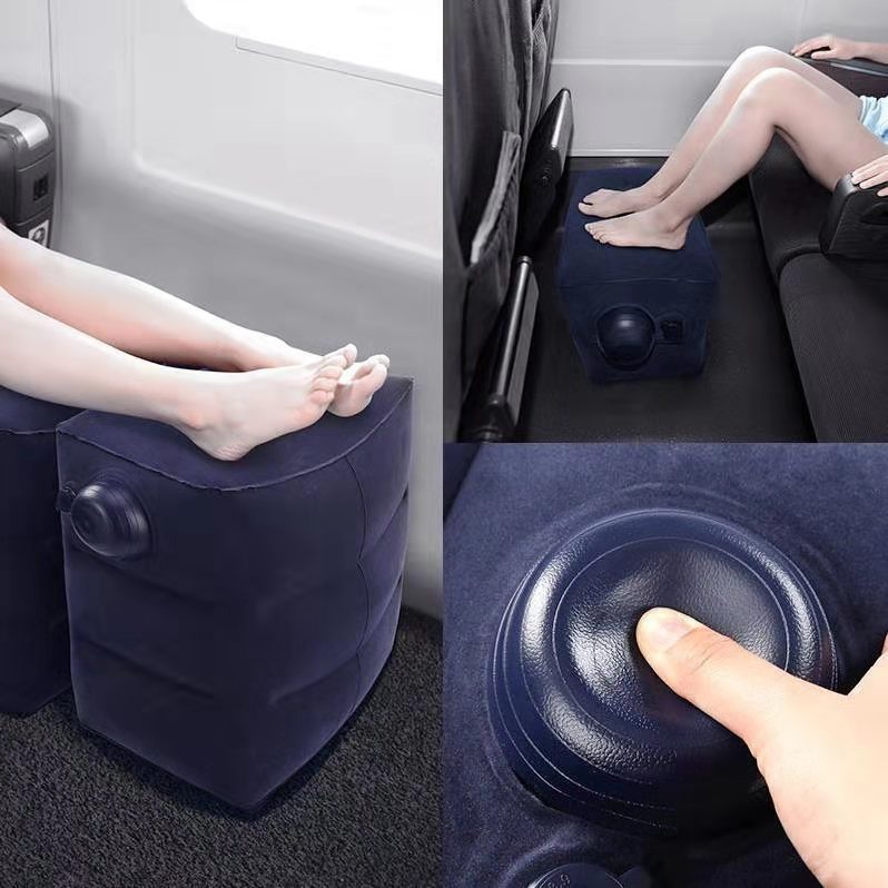 Factory Direct Sales Press Automatic Inflatable Foot Mat Aircraft High-Speed Rail Car Footstool PVC Flocking Pillow Inflatable Foot Mat