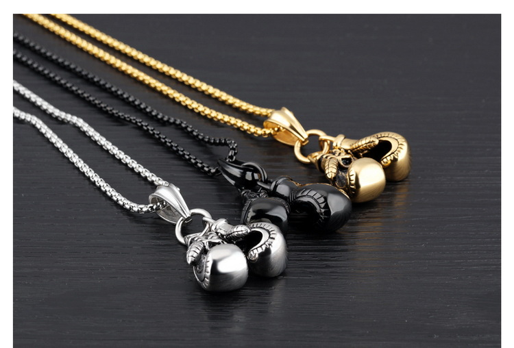 Retro Fitness Boxing Gloves Titanium Steel Necklace Lettering Domineering Fashion Punk Pendant Ornament