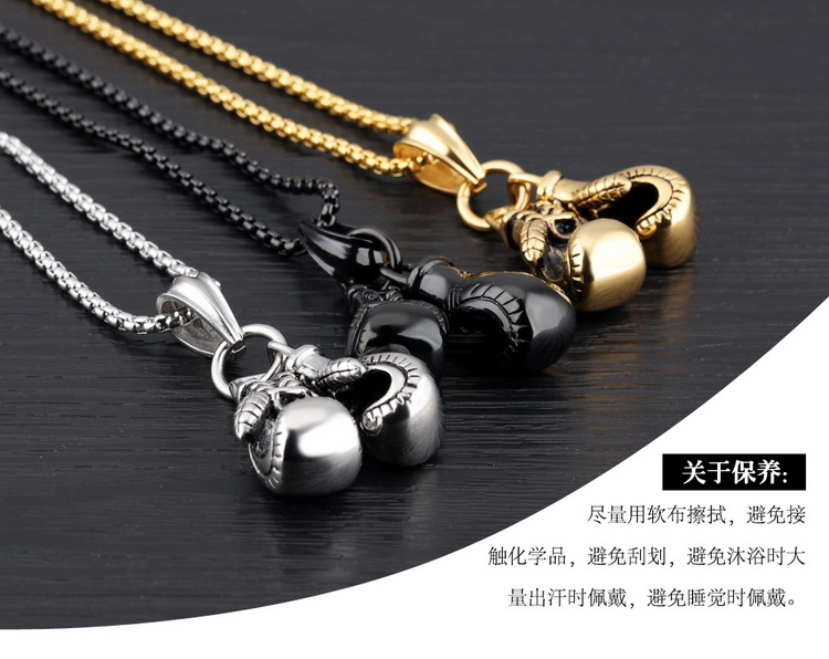 Retro Fitness Boxing Gloves Titanium Steel Necklace Lettering Domineering Fashion Punk Pendant Ornament