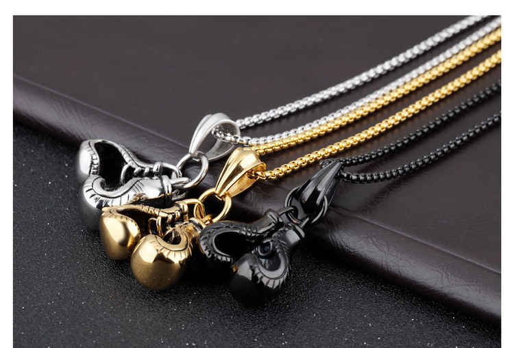Retro Fitness Boxing Gloves Titanium Steel Necklace Lettering Domineering Fashion Punk Pendant Ornament