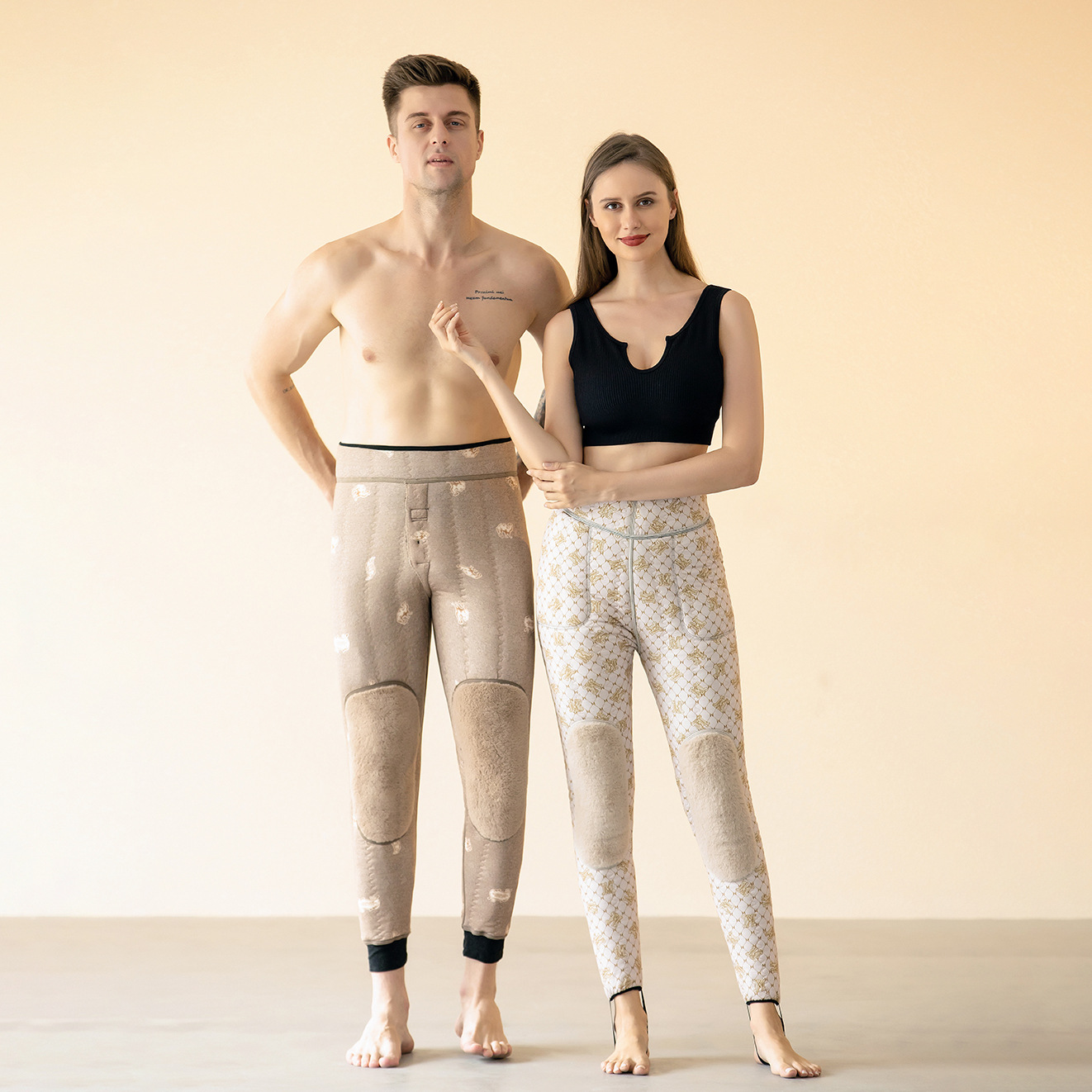 New Outdoor Men&#039;s and Women&#039;s Live Broadcast Tencel Kneecap Waist Support Cashmere plus-Sized Size Graphene Thermal Leggings Women