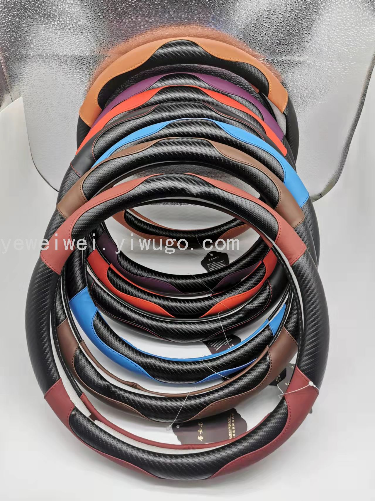 Four Seasons Universal Korean Color Leather Carbon Fiber Steering Wheel Cover 38 Medium High Quality Non-Slip Wear-Resistant Handle Cover Factory Direct Sales