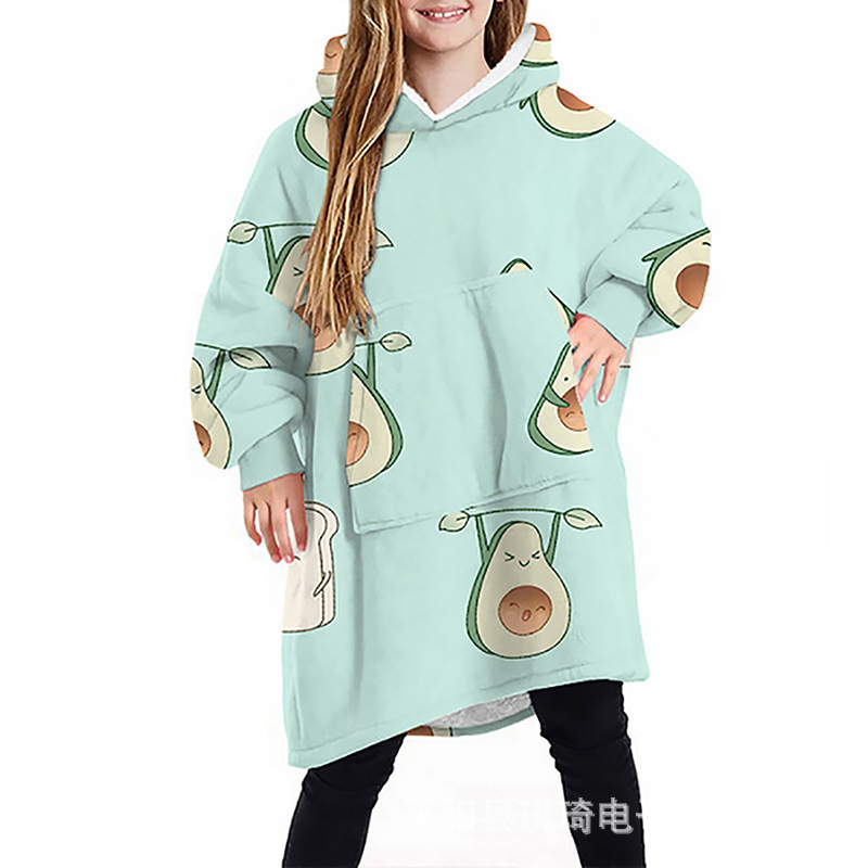 TV Lazy Pullover TV Blanket Home Pajamas Avocado Hooded Cold-Proof Clothes Fleece Thermal Clothes Outdoor Sweater