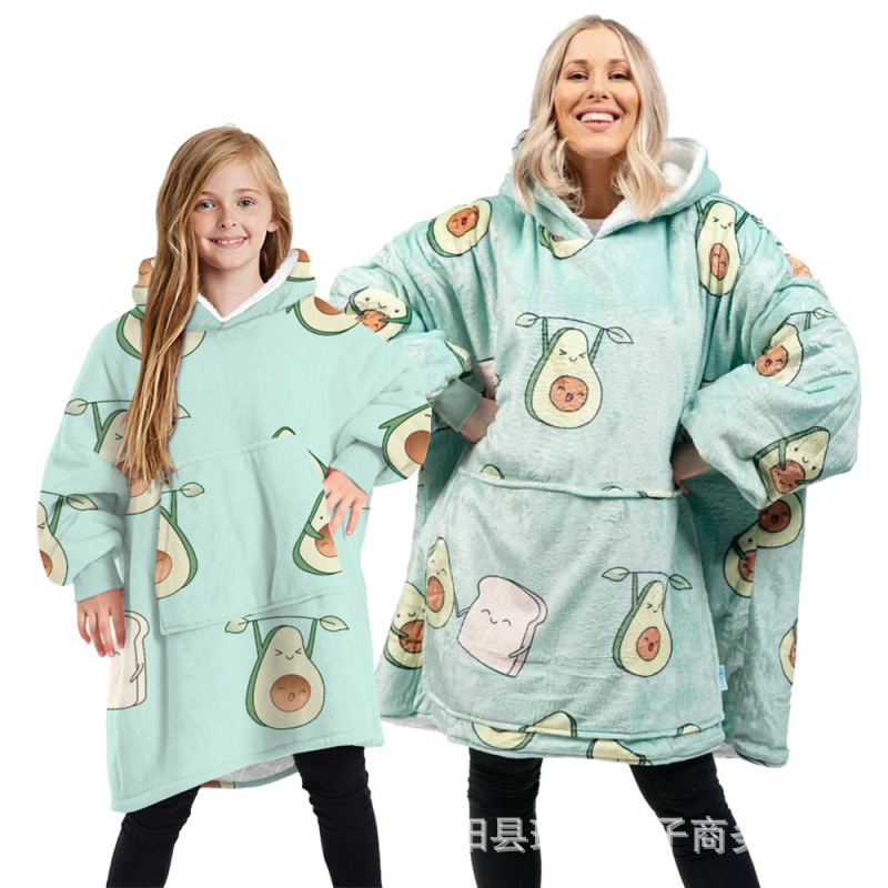 TV Lazy Pullover TV Blanket Home Pajamas Avocado Hooded Cold-Proof Clothes Fleece Thermal Clothes Outdoor Sweater