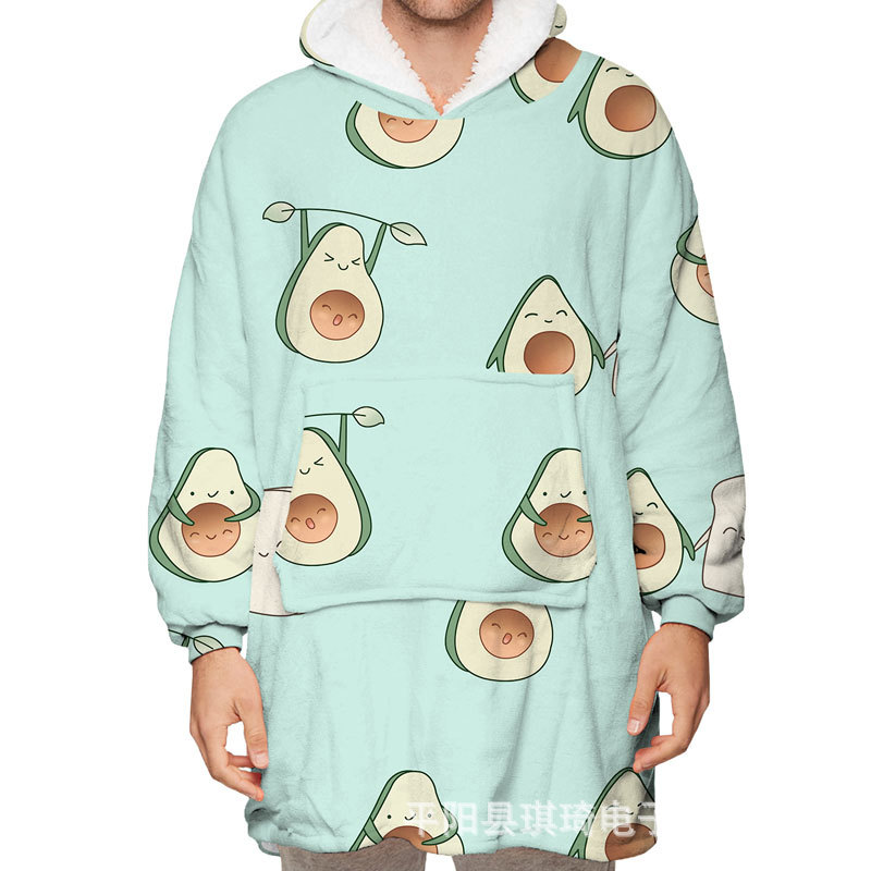 TV Lazy Pullover TV Blanket Home Pajamas Avocado Hooded Cold-Proof Clothes Fleece Thermal Clothes Outdoor Sweater