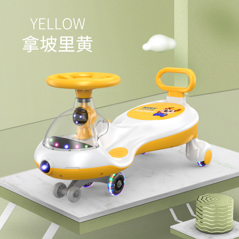 Children&#039;s Toy Car Swing Car Bobby Car Elf with Light Transparent Cover Flashing Wheel with Backrest Stroller Swing Car