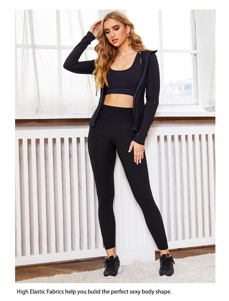 Europe and America Cross Border Foreign Trade Women's Camouflage Printed Hooded Jacket Sports Outdoor Yoga Clothes Fitness Clothes Set Three-Piece Set