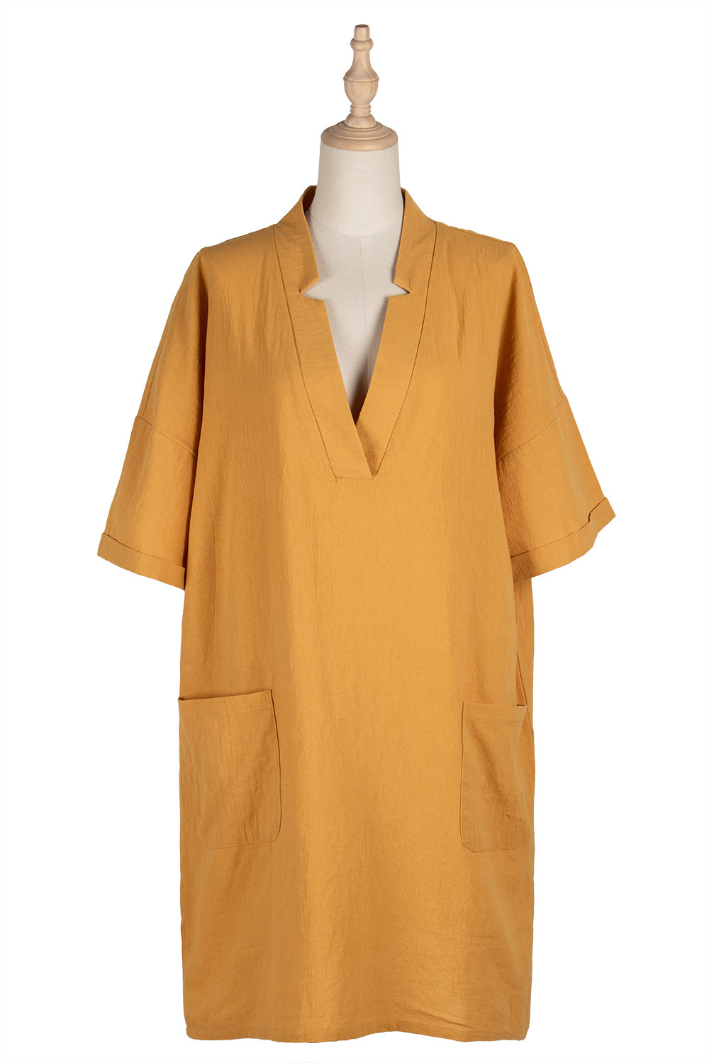 2021 New Cross-Border European and American Women's Clothing Solid Color and V-neck Fork Waist A- line Skirt Bag Casual Loose Short Sleeves Dress for Women 2021 New Cross-Border European and American Women's Clothing Solid Color and V-neck Fork Waist A- line Skirt Bag Casual Loose Short Sleeves Dress for Women