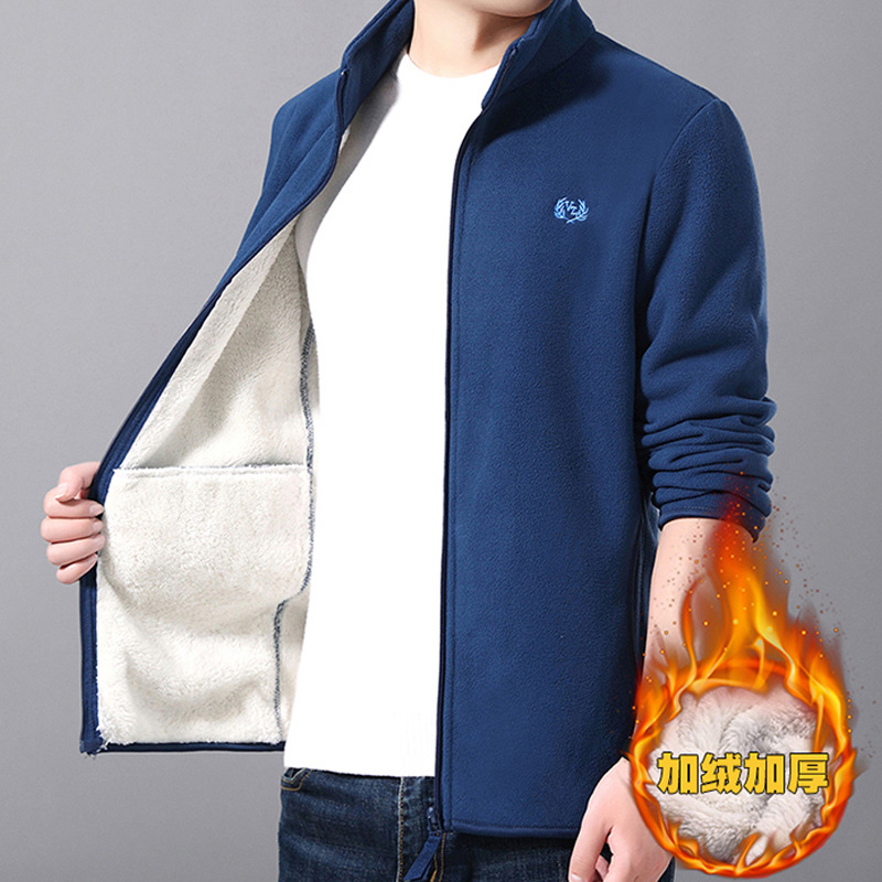 Men&#039;s Polar Fleece Jacket Jacket Outdoor Jacket Double-Sided Fleece Sweater Spring, Autumn and Winter Velvet Padded Thickened Sweater Cardigan Men