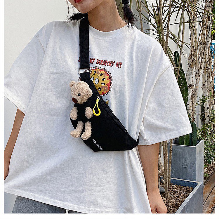 Cross-Border New Ladies' Purse Zipper Chest Bag Canvas with Dog Waist Bag Mobile Phone Waist Bag Sports Messenger Bag Cross-Border New Ladies' Purse Zipper Chest Bag Canvas with Dog Waist Bag Mobile Phone Waist Bag Sports Messenger Bag