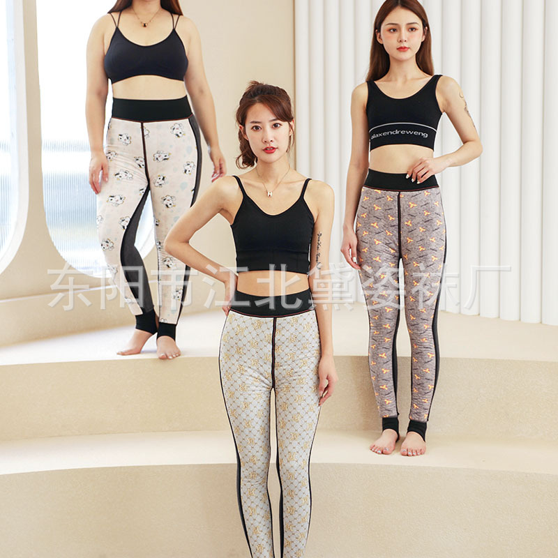 2021 Autumn and Winter New Women&#039;s Winter Silk Fleece-Lined Thickened Kneecap Warm One-Piece Stirrup Leggings