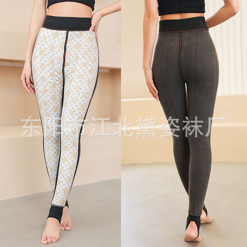 2021 Autumn and Winter New Women&#039;s Winter Silk Fleece-Lined Thickened Kneecap Warm One-Piece Stirrup Leggings