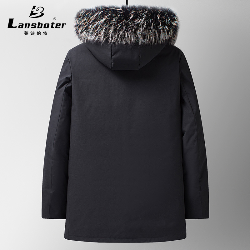 Lansboter Men&#039;s down Jacket Winter New Silver Fox Fur Collar Thickened Outdoor Cold-Proof Mid-Length down Jacket for Men