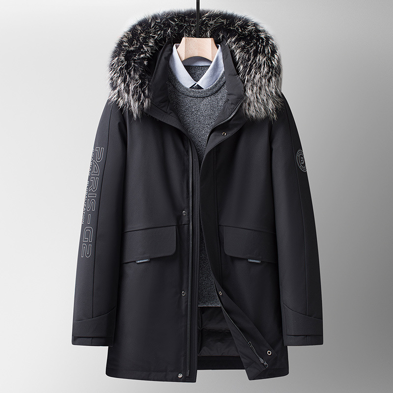 Lansboter Men&#039;s down Jacket Winter New Silver Fox Fur Collar Thickened Outdoor Cold-Proof Mid-Length down Jacket for Men