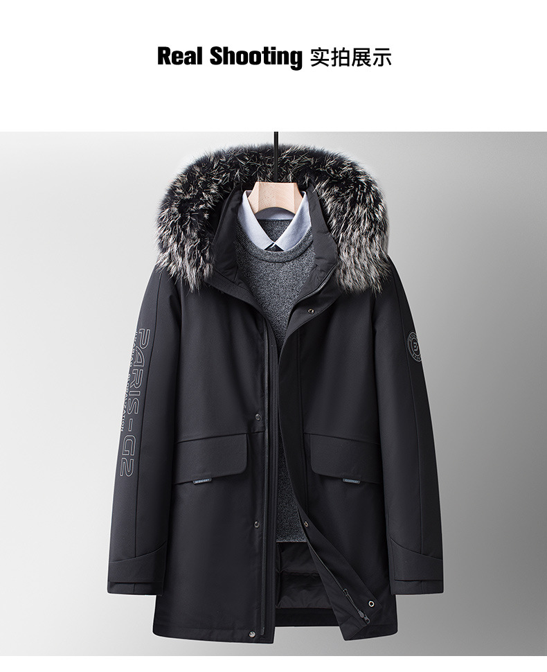 Lansboter Men's down Jacket Winter New Silver Fox Fur Collar Thickened Outdoor Cold-Proof Mid-Length down Jacket for Men Lansboter Men's down Jacket Winter New Silver Fox Fur Collar Thickened Outdoor Cold-Proof Mid-Length down Jacket for Men