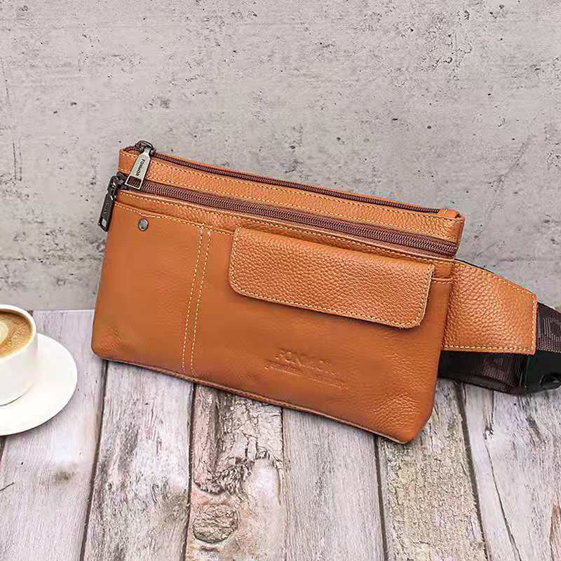 2021spring New Cowhide Casual Waist Bag Men&#039;s Messenger Bag Dual-Use Bag