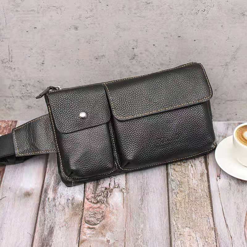 2021spring New Cowhide Casual Waist Bag Men&#039;s Messenger Bag Dual-Use Bag