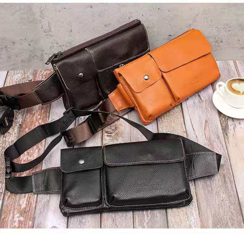 2021spring New Cowhide Casual Waist Bag Men's Messenger Bag Dual-Use Bag 2021spring New Cowhide Casual Waist Bag Men's Messenger Bag Dual-Use Bag