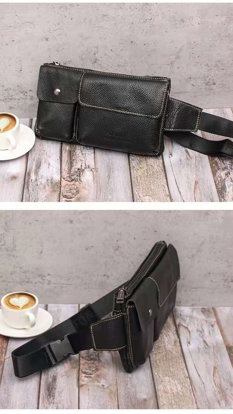 2021spring New Cowhide Casual Waist Bag Men's Messenger Bag Dual-Use Bag 2021spring New Cowhide Casual Waist Bag Men's Messenger Bag Dual-Use Bag